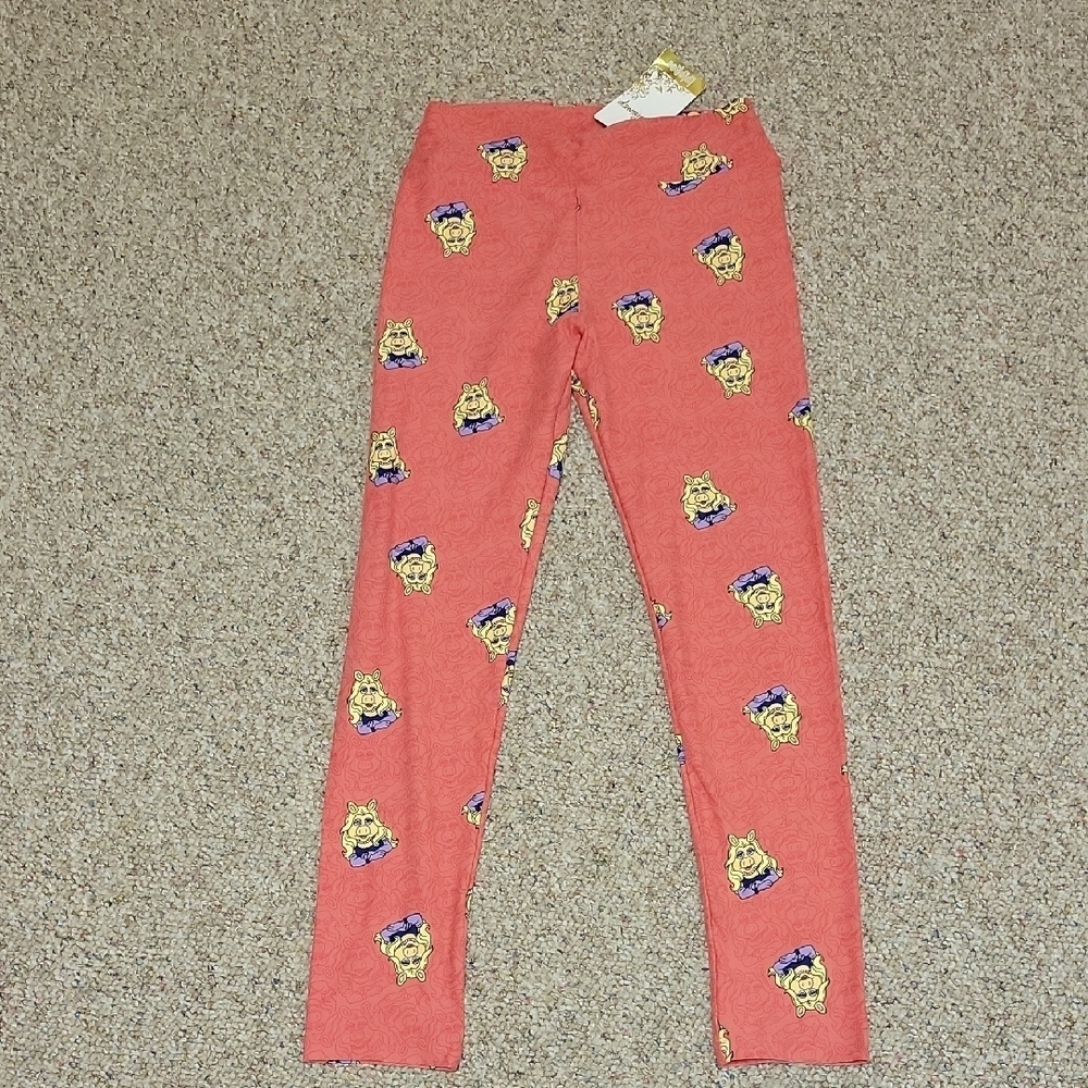 LuluRoe X Disney Red and Yellow Miss Piggy Leggings One Size. Womens NWT